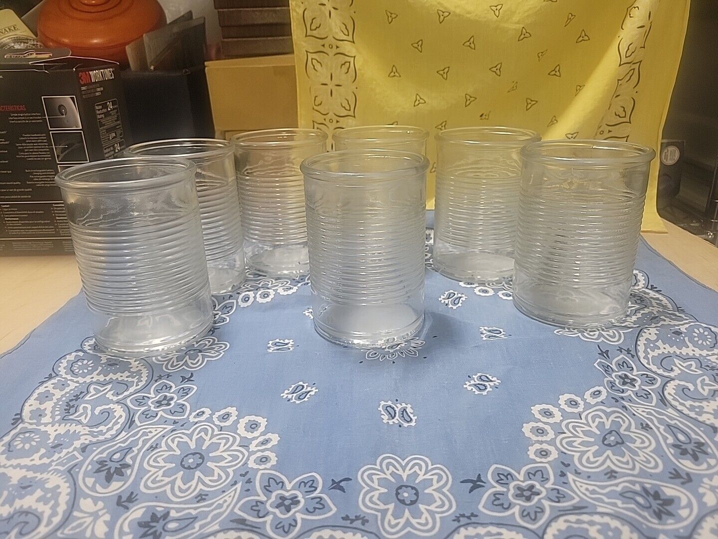 *Lot of 7* Mid Century modern Metal can shaped glass cups beehive 