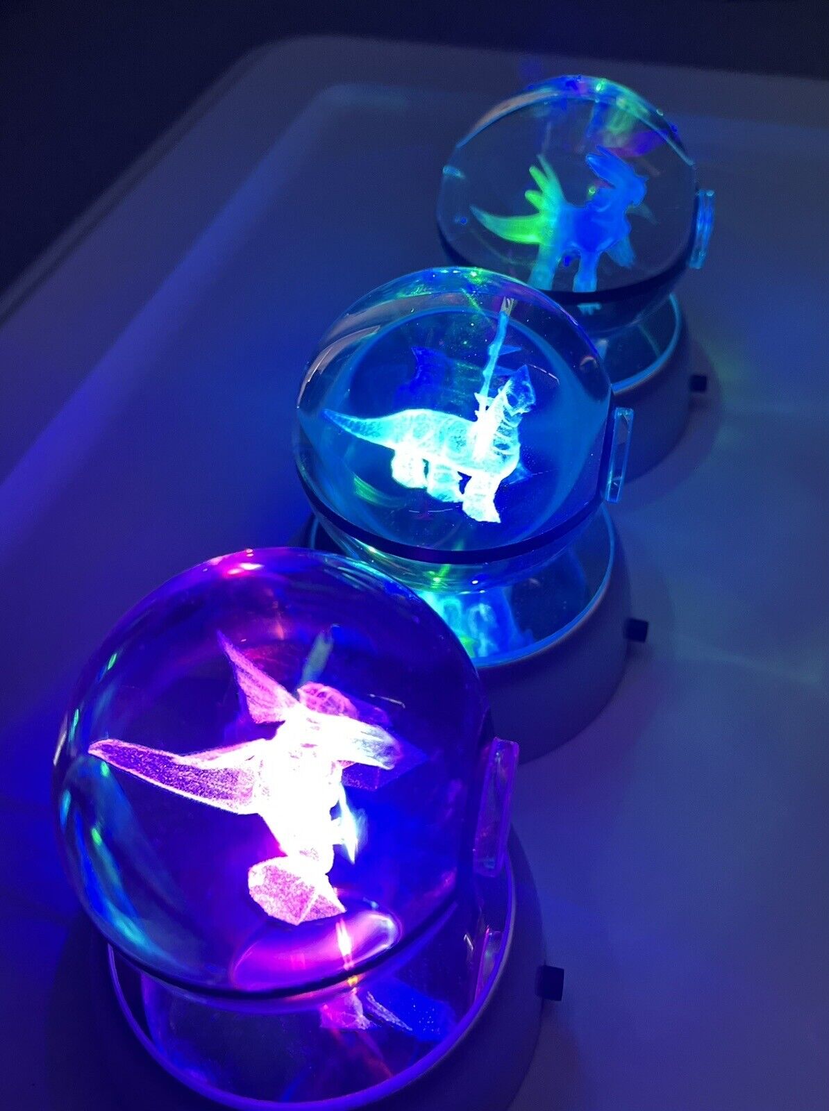 Custom 80mm Crystal Poké balls with color changing LED base