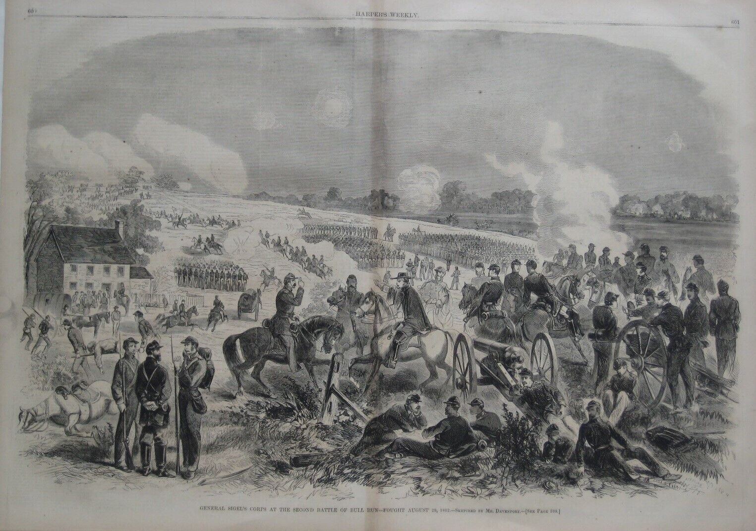 Original 1862 Civil War Artwork SECOND BULL RUN Manassas Virginia Sigel + Map