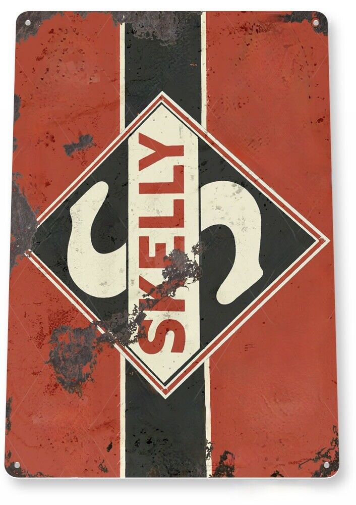 SKELLY TIN SIGN GASOLINE BILL SANKY OIL COMPANY GETTY GAS STATION PUMP RUSTIC