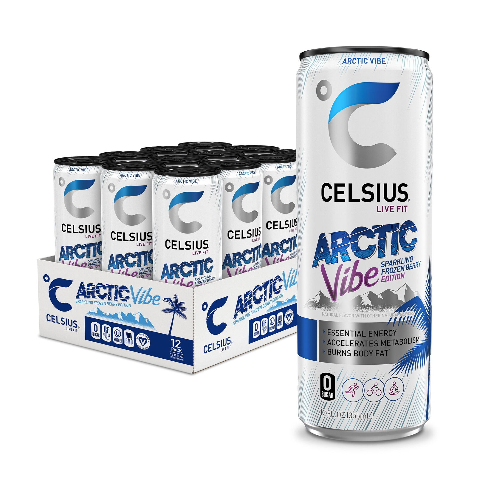 CELSIUS Sparkling Arctic Vibe, Functional Essential Energy Drink 12 fl oz Can