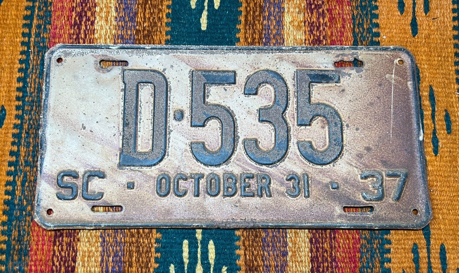 Vintage 1937 South Carolina License Plate
