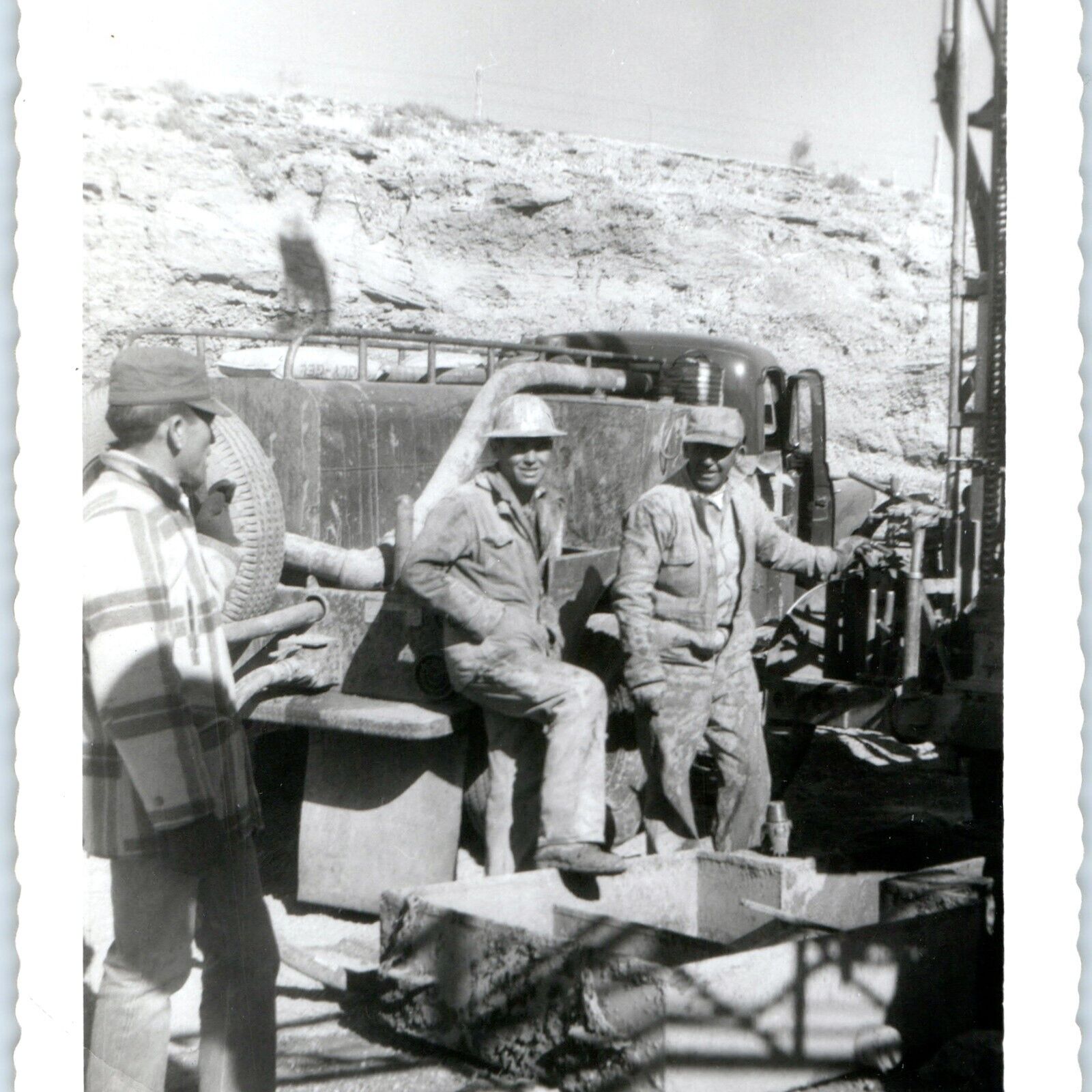 c1940s Occupational Construction Workers Real Photo Smile Men Concrete Truck C47