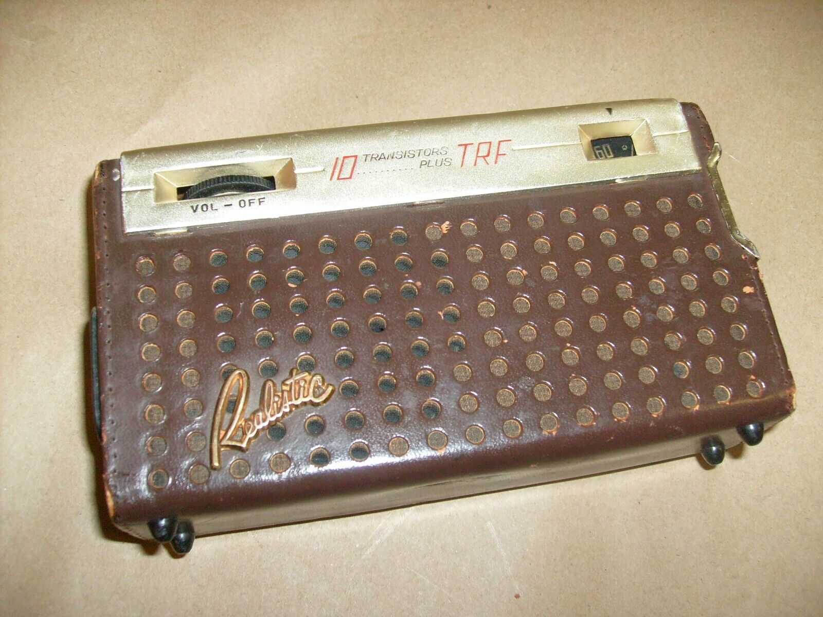 Retro Realistic 10 Plus TRF Transistor Radio brown Genuine Leather - untested 