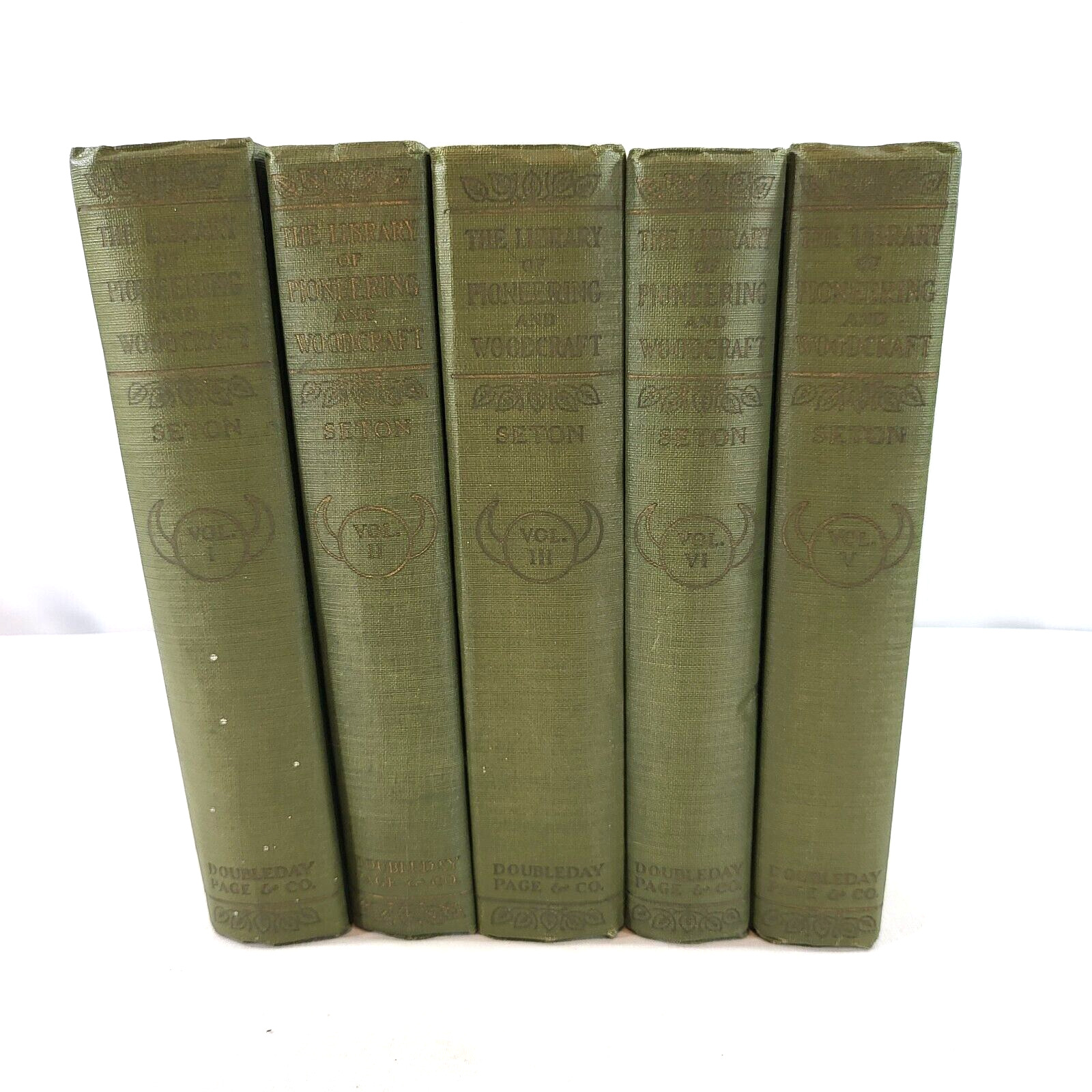 1926 The Library of Pioneering & Woodcraft by Earnest Seton - Volumes 1-5