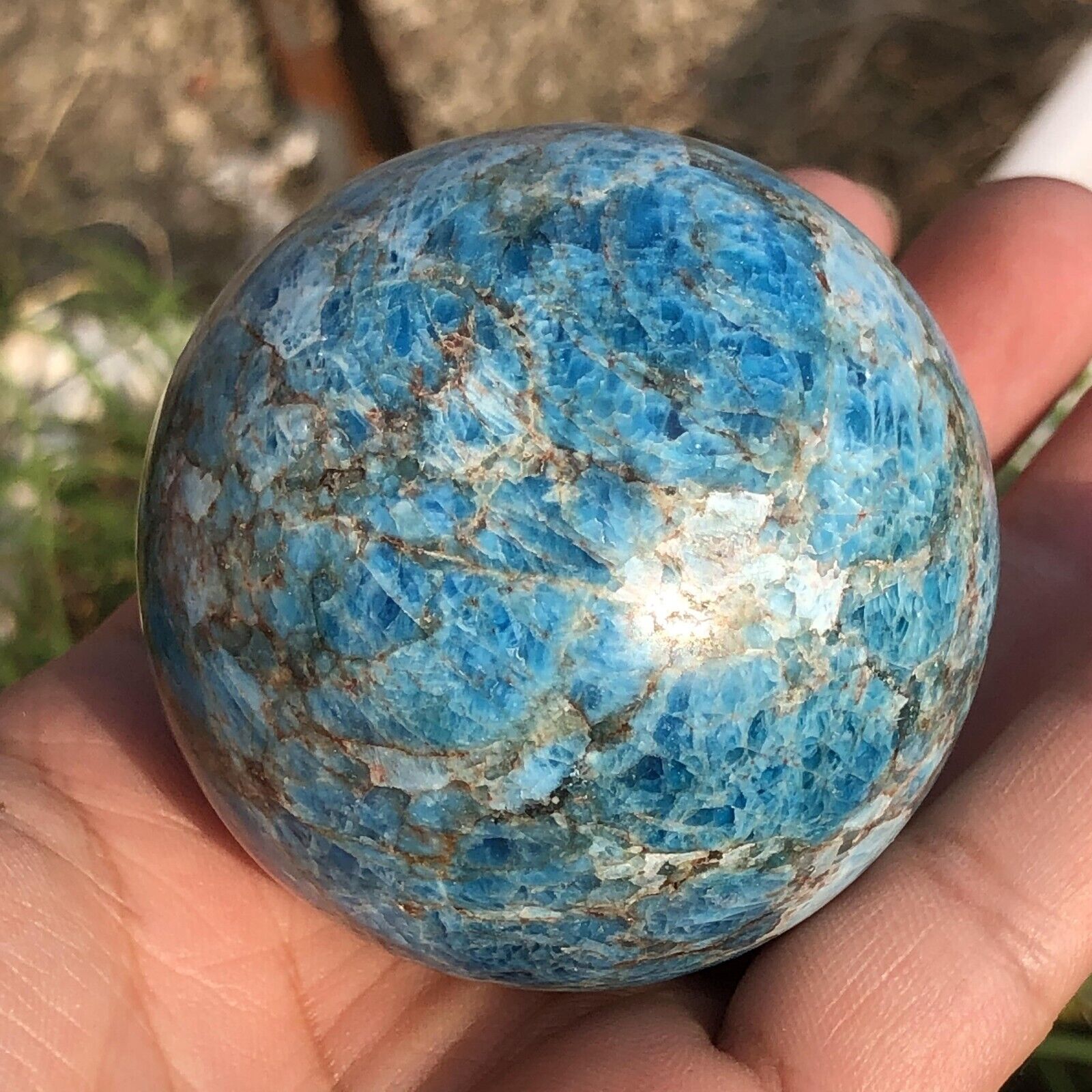 345g Natural Blue Apatite Quartz Crystal Ball Mineral Specimen Energy Healing