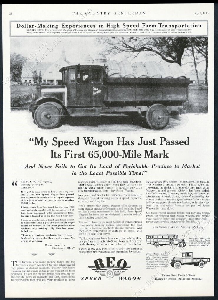 1930 REO Speed Wagon truck photo vintage print ad