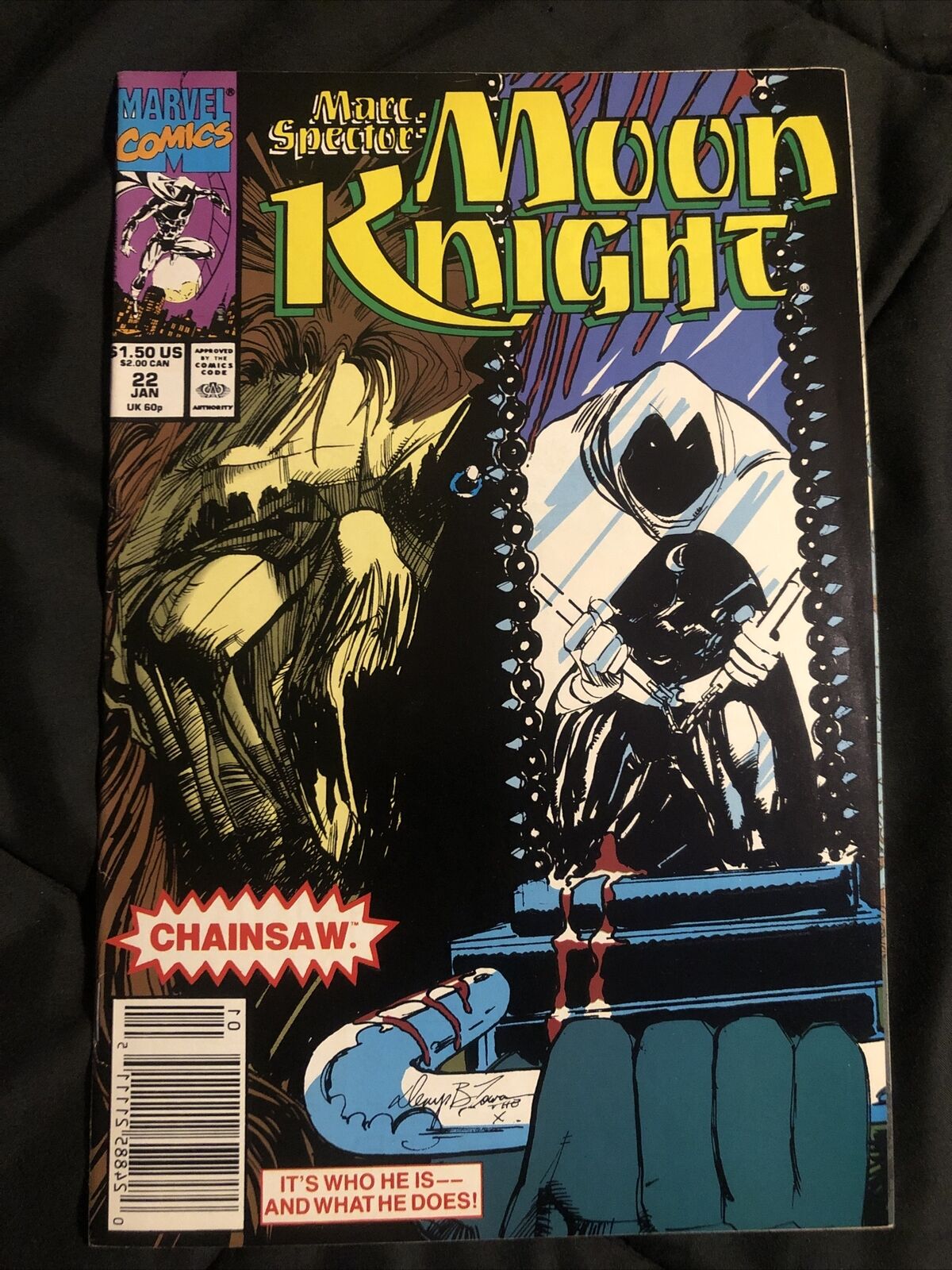 Marc Spector Moon Knight #22 Newsstand Marvel Comics 1991 Chainsaw Appears