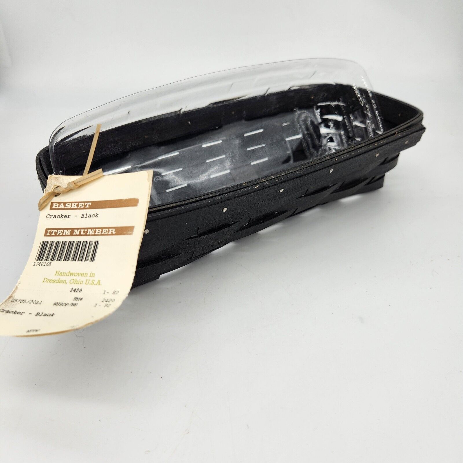 Longaberger 2011 Black Stain Cracker Basket+Plastic Protector COUNTRY PRIM LOOK