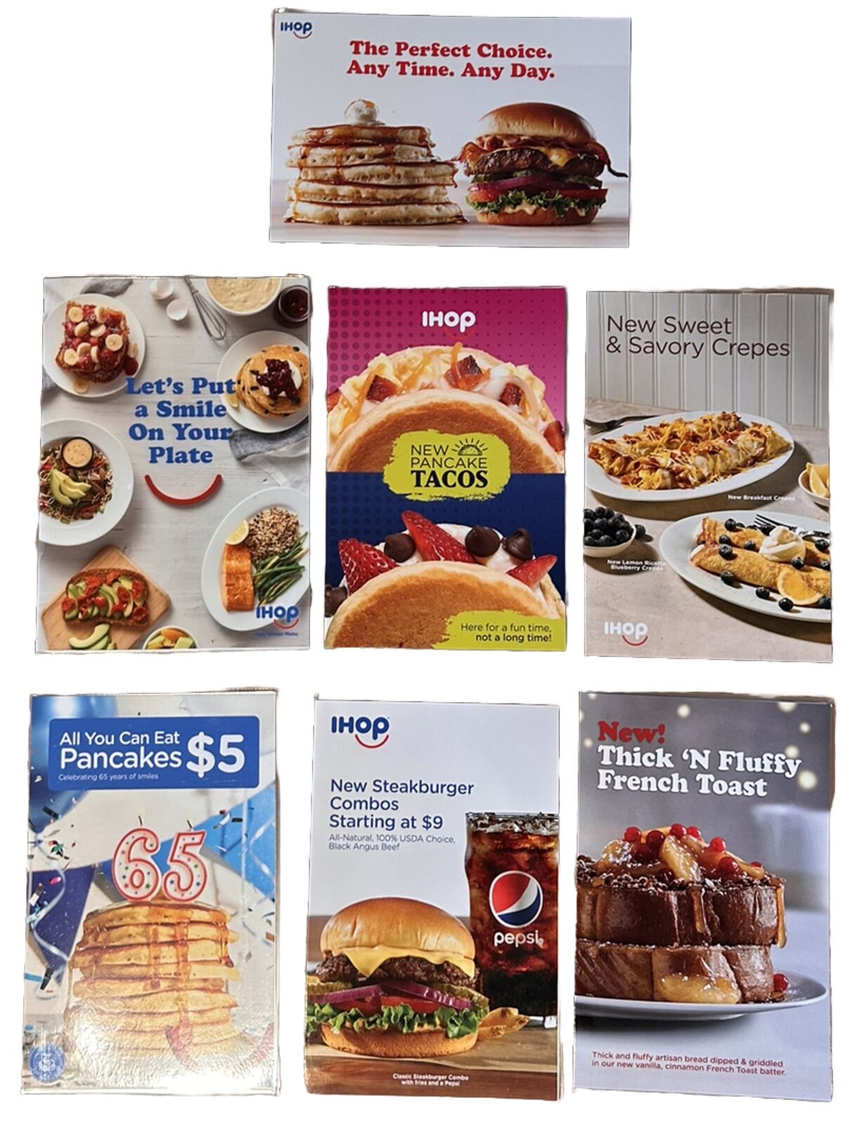 Lot Of 7 Collectible Authentic IHOP Restaurant Special Limited Menus