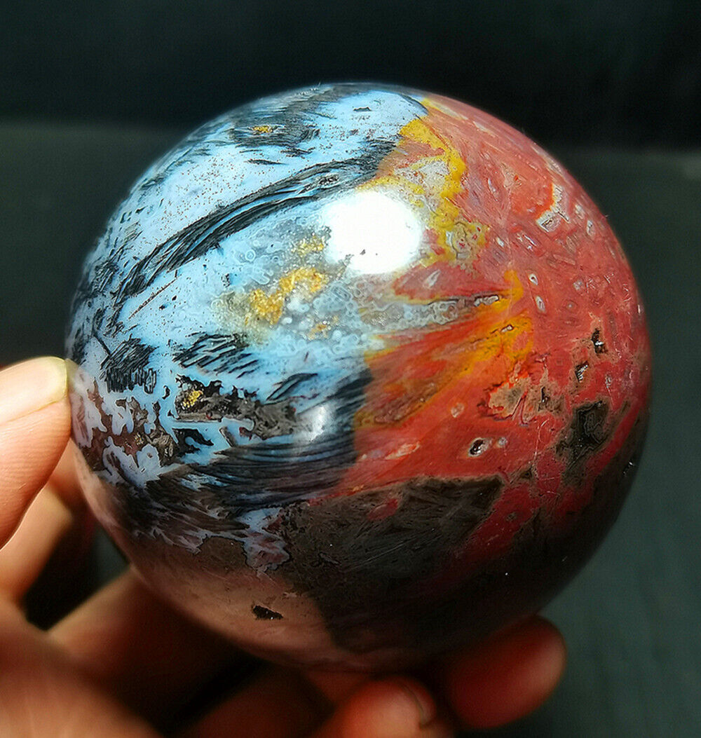 Rare 450G Natural Colorful Indonesia Agate Quartz Crystal Ball Healing WD1275