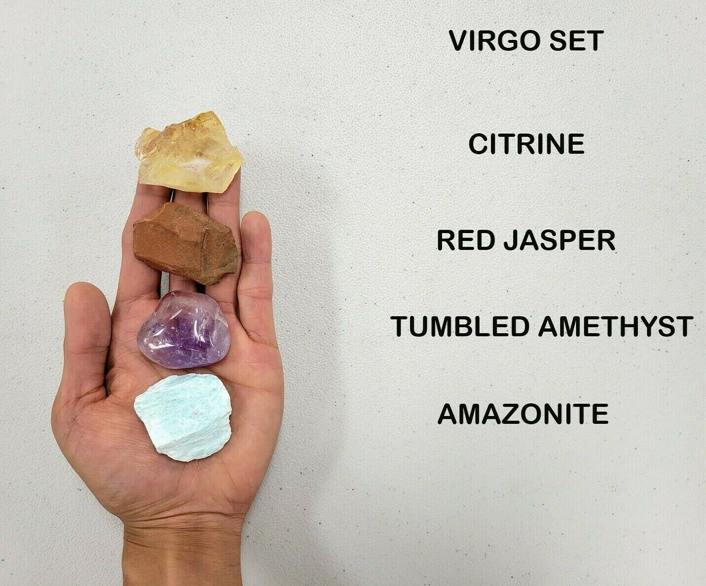 Crystals for Virgo Zodiac Sign, Citrine, Red Jasper, Amethyst, Amazonite