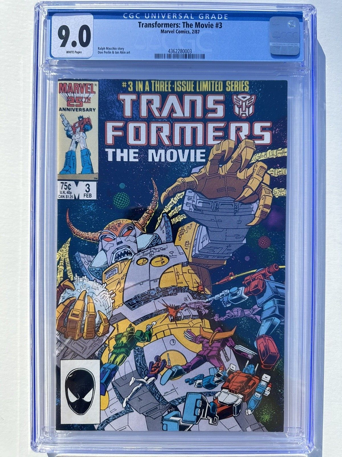 Transformers: The Movie (1987) #3 CGC 9.0 VF/NM, White Pages