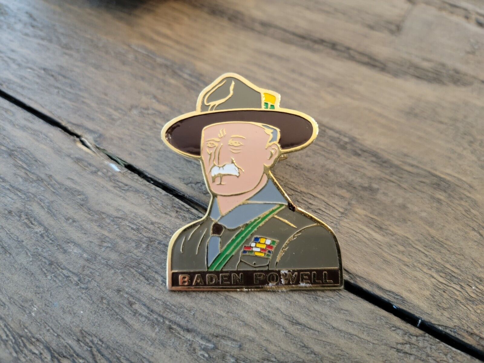 VINTAGE BSA  Lord Baden-Powell Enameled UNIQUE Neckerchief Slide - Boy Scouts 