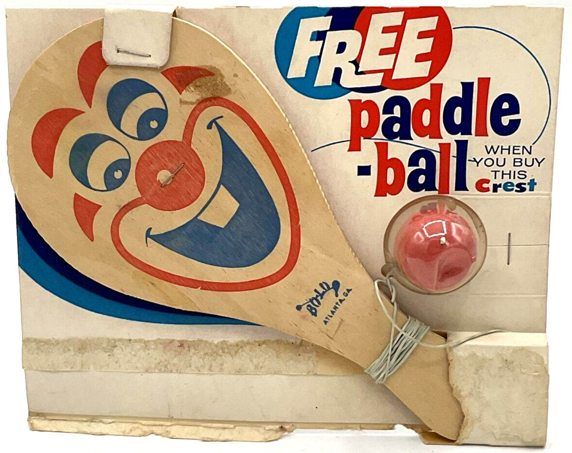 Vintage Crest Toothpaste Paddle-Ball Giveaway Advertising Promo Toy Bo-Lo Clown