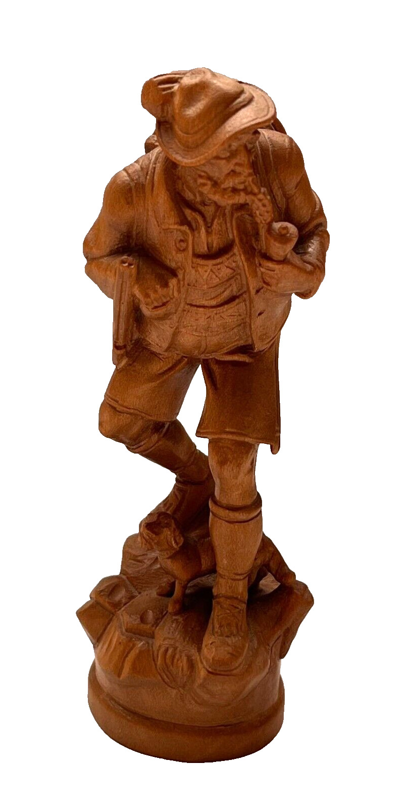 Vtg Hand Carved Hunter w/Dog Wood 5” Figurine Signed, Oberammergau Germany RARE