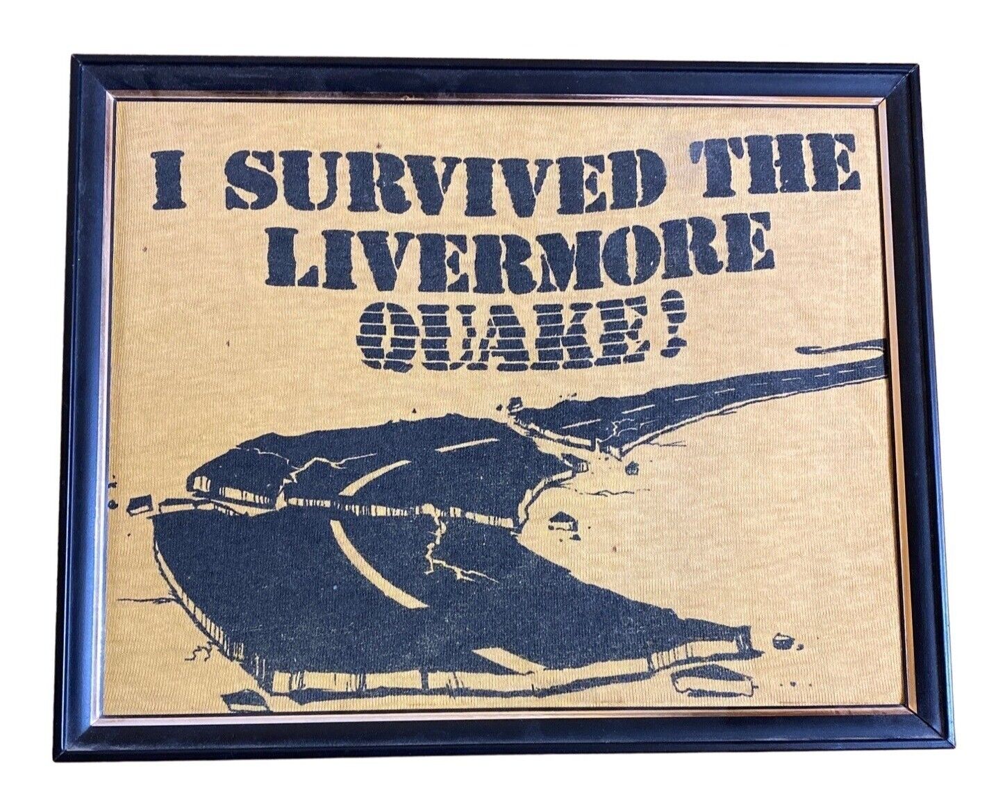 1989 I Survived The Livermore Earthquake Tshirt Piece Framed Yellow Black