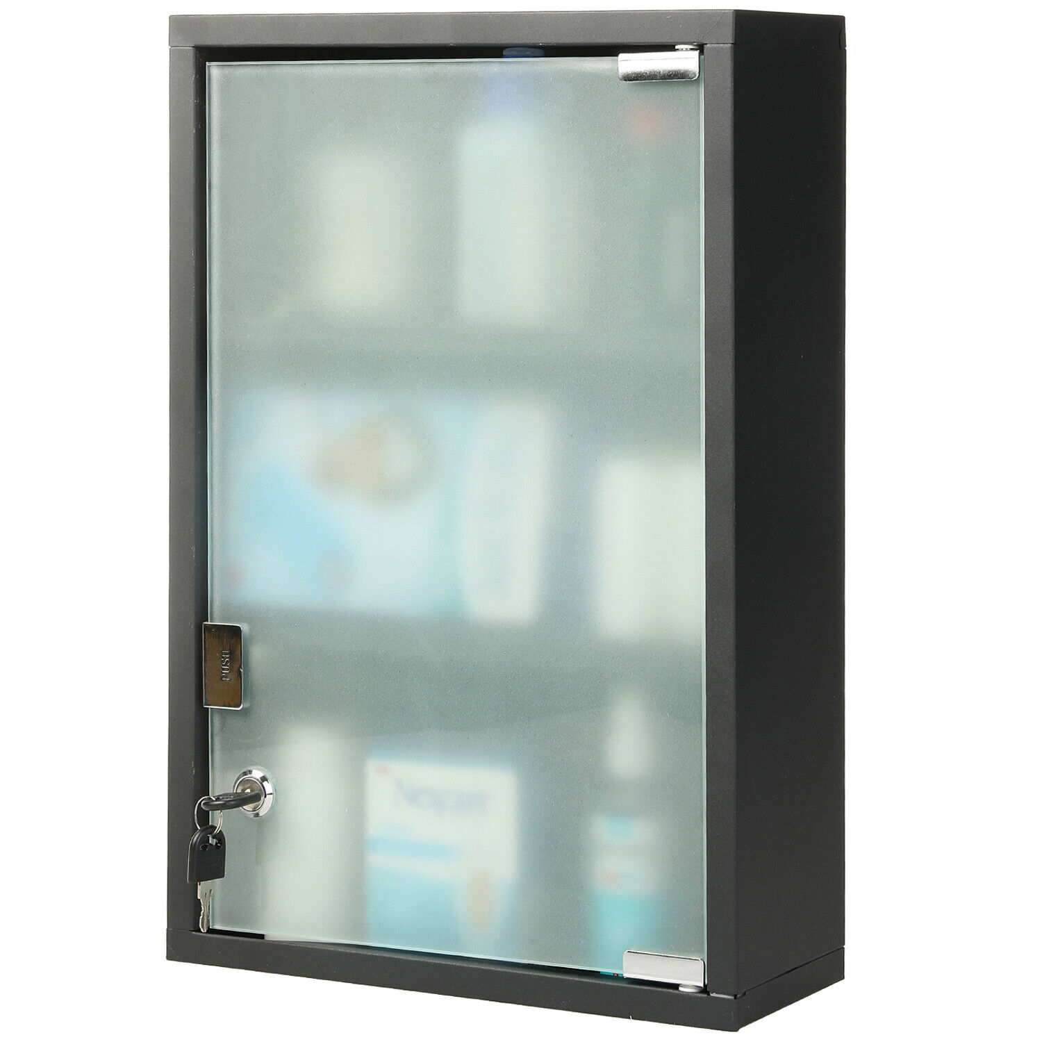 18-Inch Wall-Mounted Metal First Aid Cabinet with Locking Glass Door & Keys
