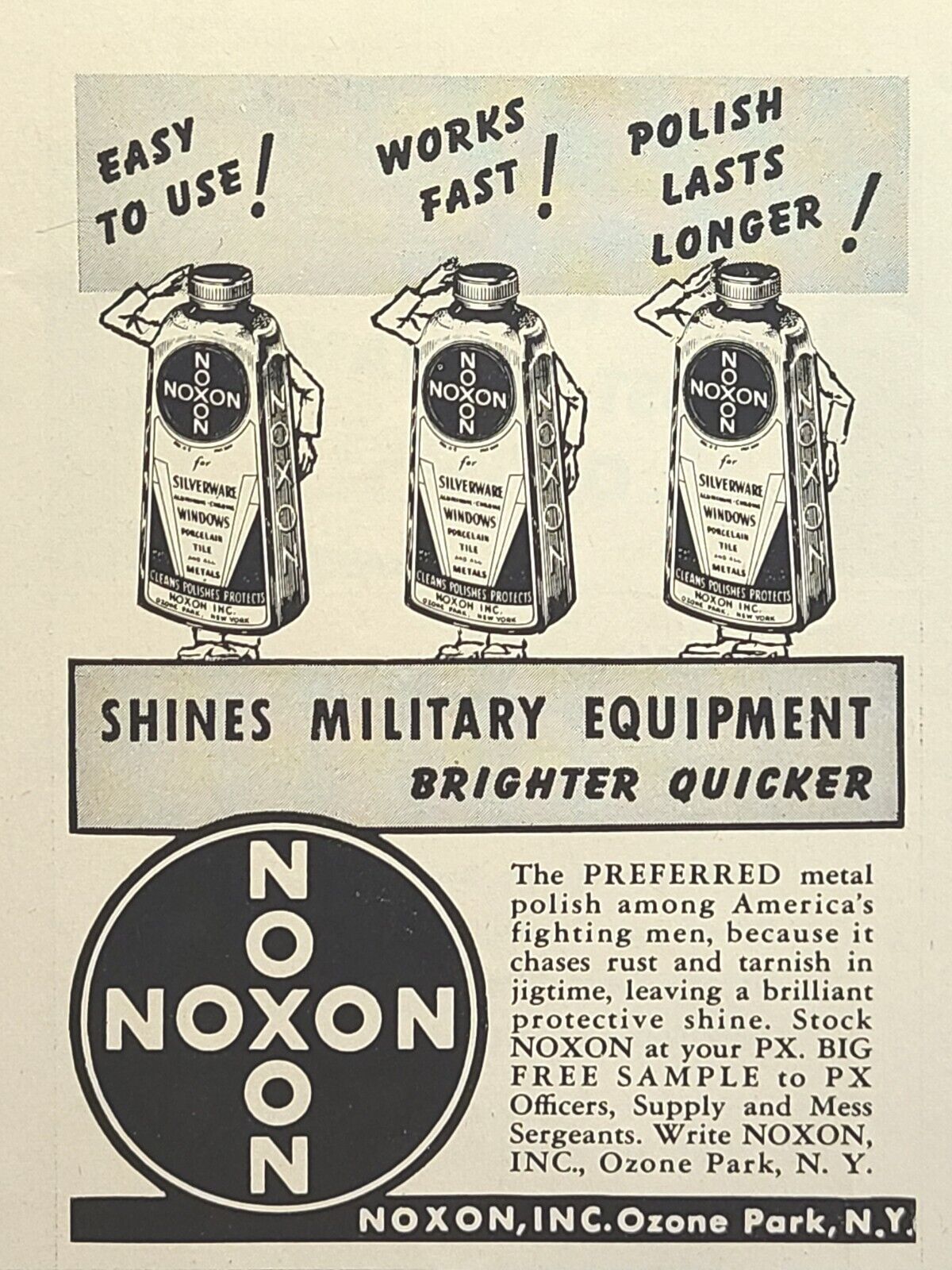 Noxon Metal Polish Shines Brighter Quicker Ozone Park NY Vintage Print Ad 1944
