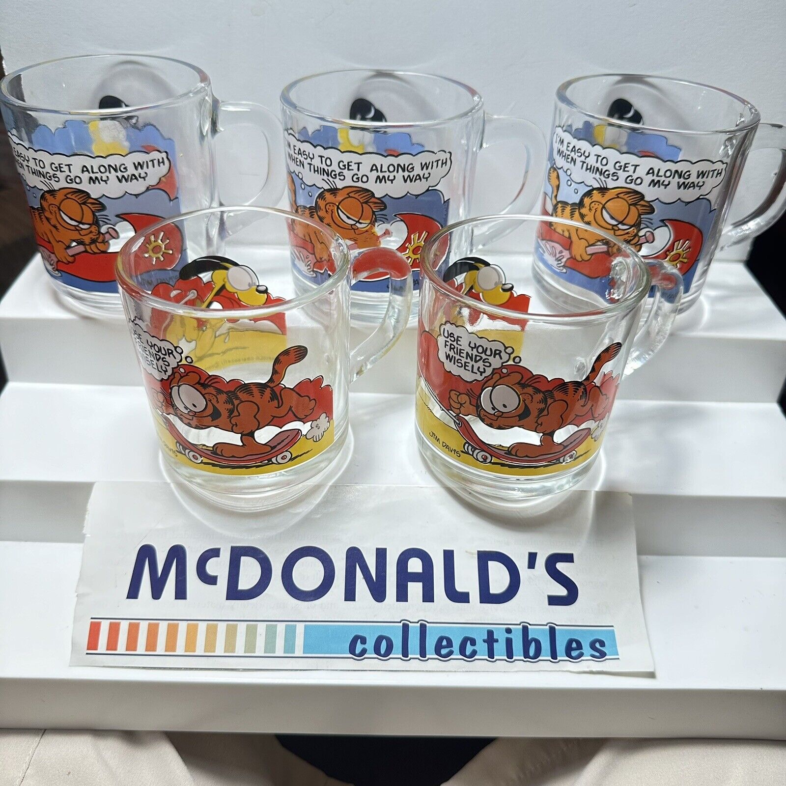 Garfield Set Of 5 Vintage 1978 McDonald’s Jim Davis Collection Coffee Mugs/Cups