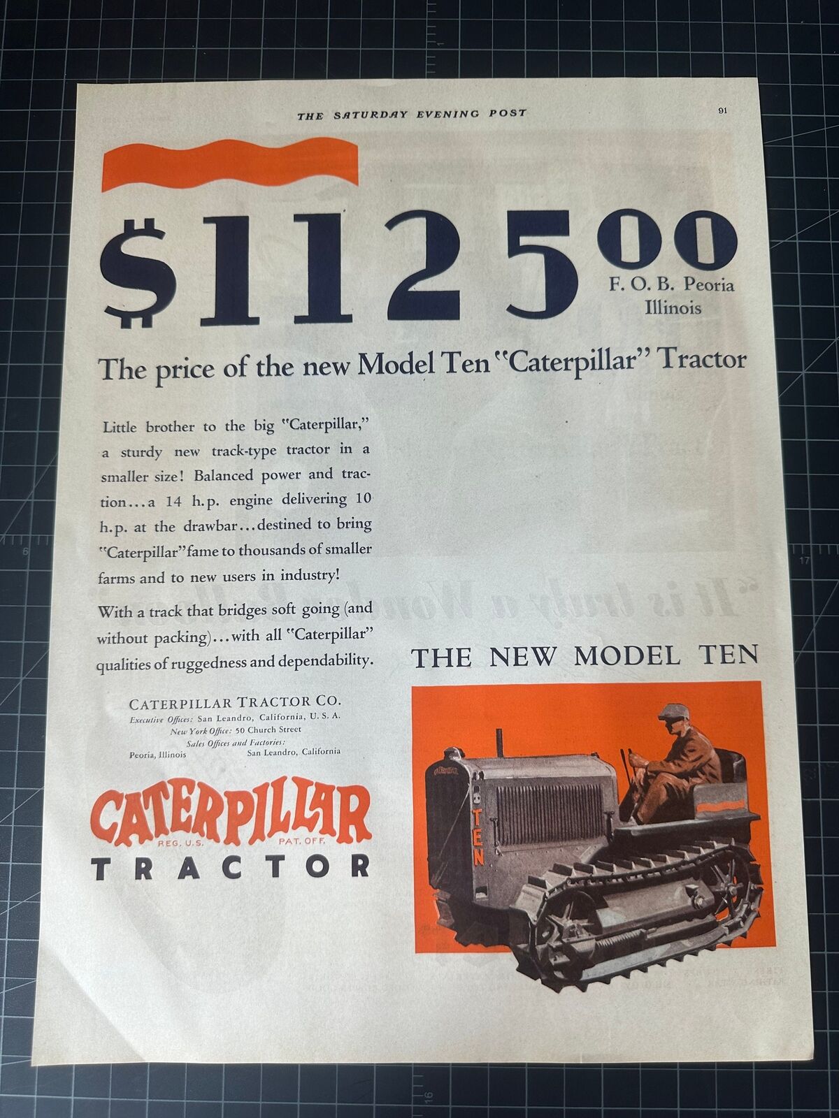 Vintage 1929 Caterpillar Tractor Print Ad