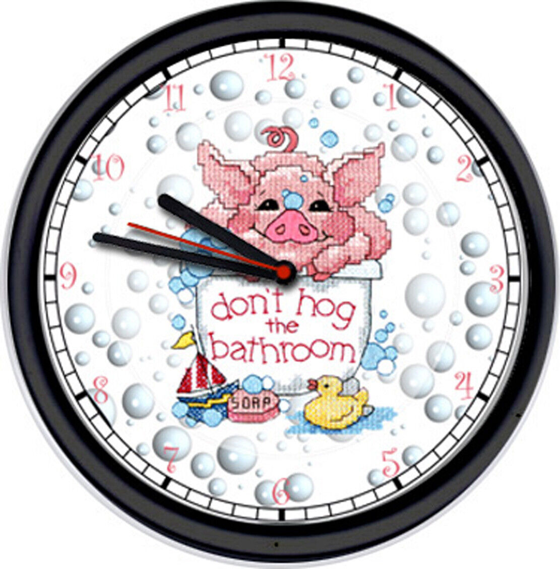 Pigs Bathroom Pig Don\'t Hog The Bath Soap Bubbles Rubber Ducky Sign Wall Clock
