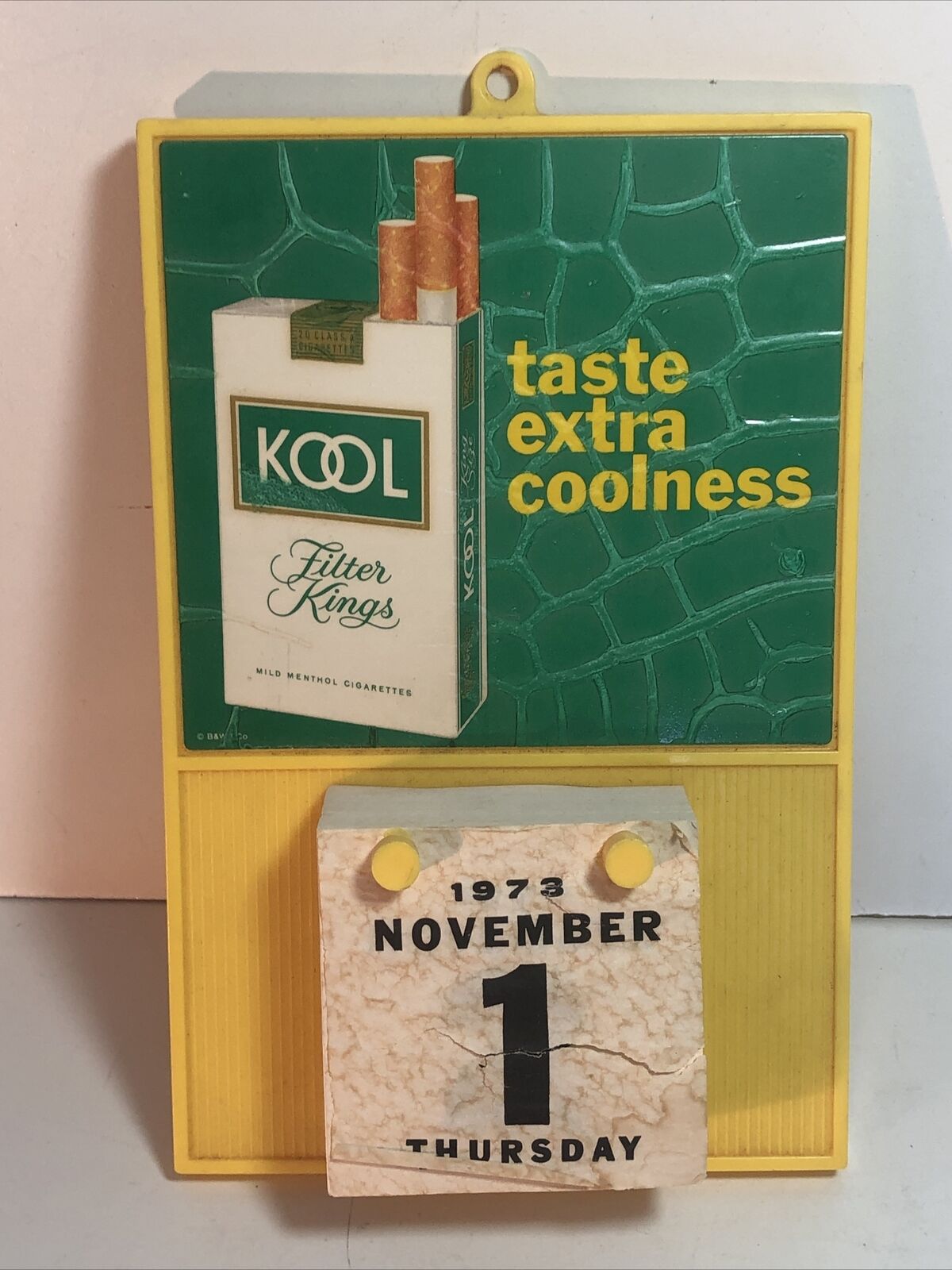 Kool Cigarettes Advertising Calendar from 1973-1974 Plastic