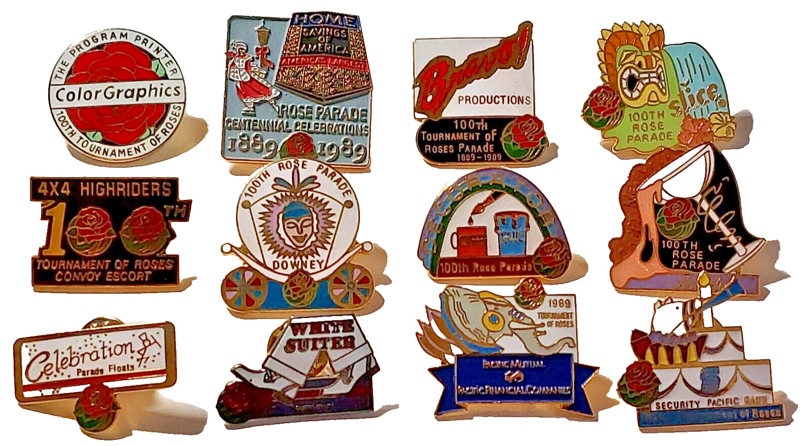 Rose Parade 1989 100th Tournament of Roses Lapel Pins Lot of 12