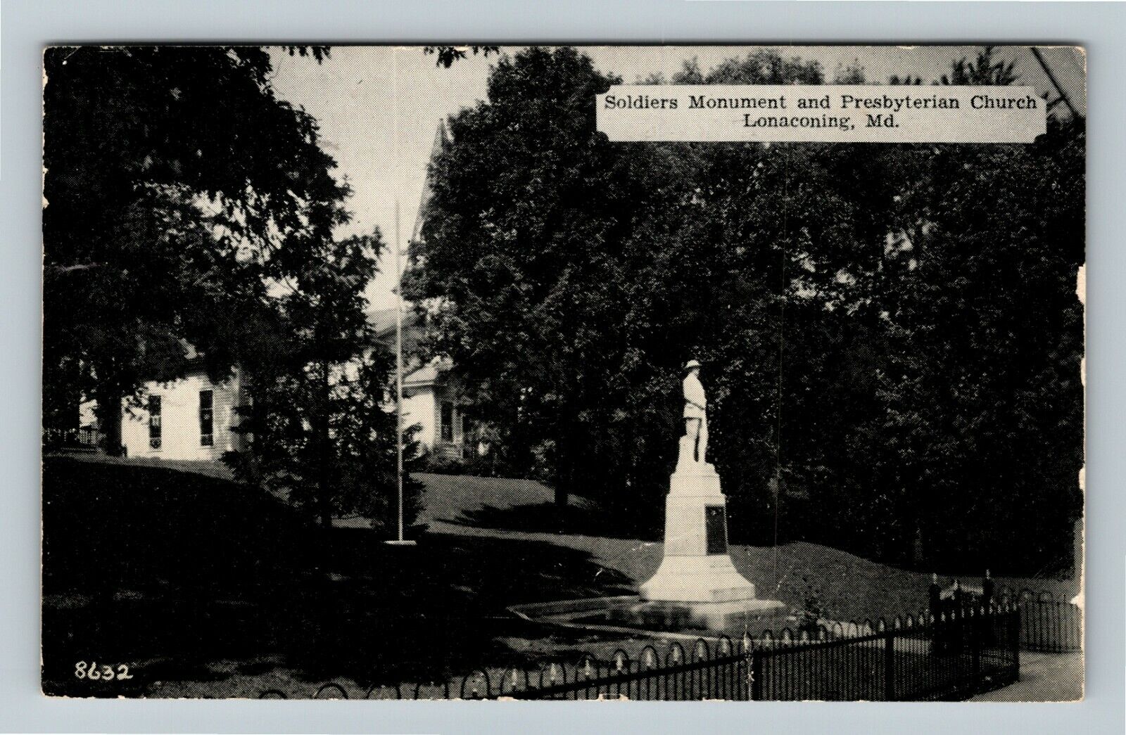 Lonaconing MD-Maryland, Soldiers Monument and Church, c1939 Vintage Postcard