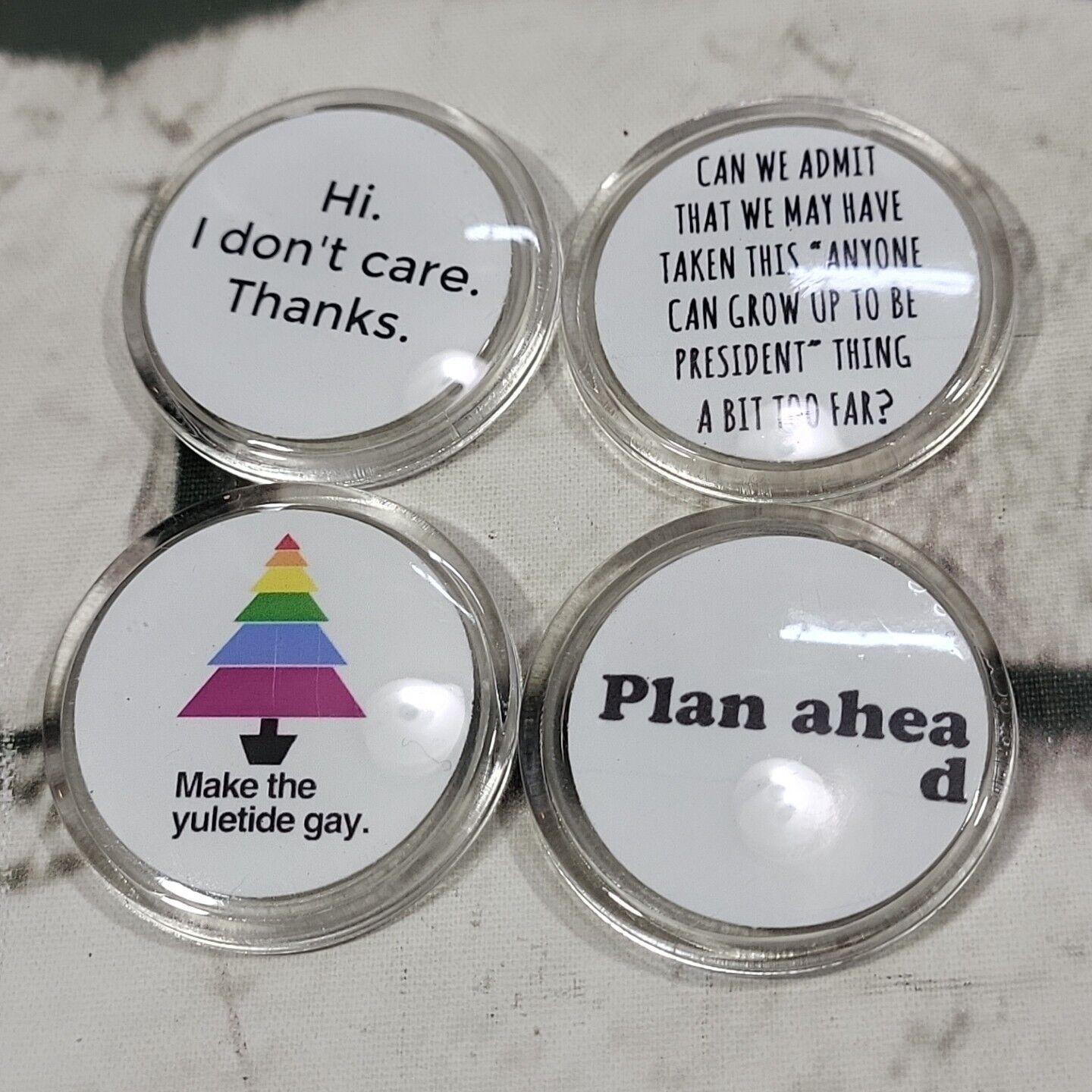Set of 4 Humor Quote Pins Sarcasm Funny Lapel Hat Buttons 