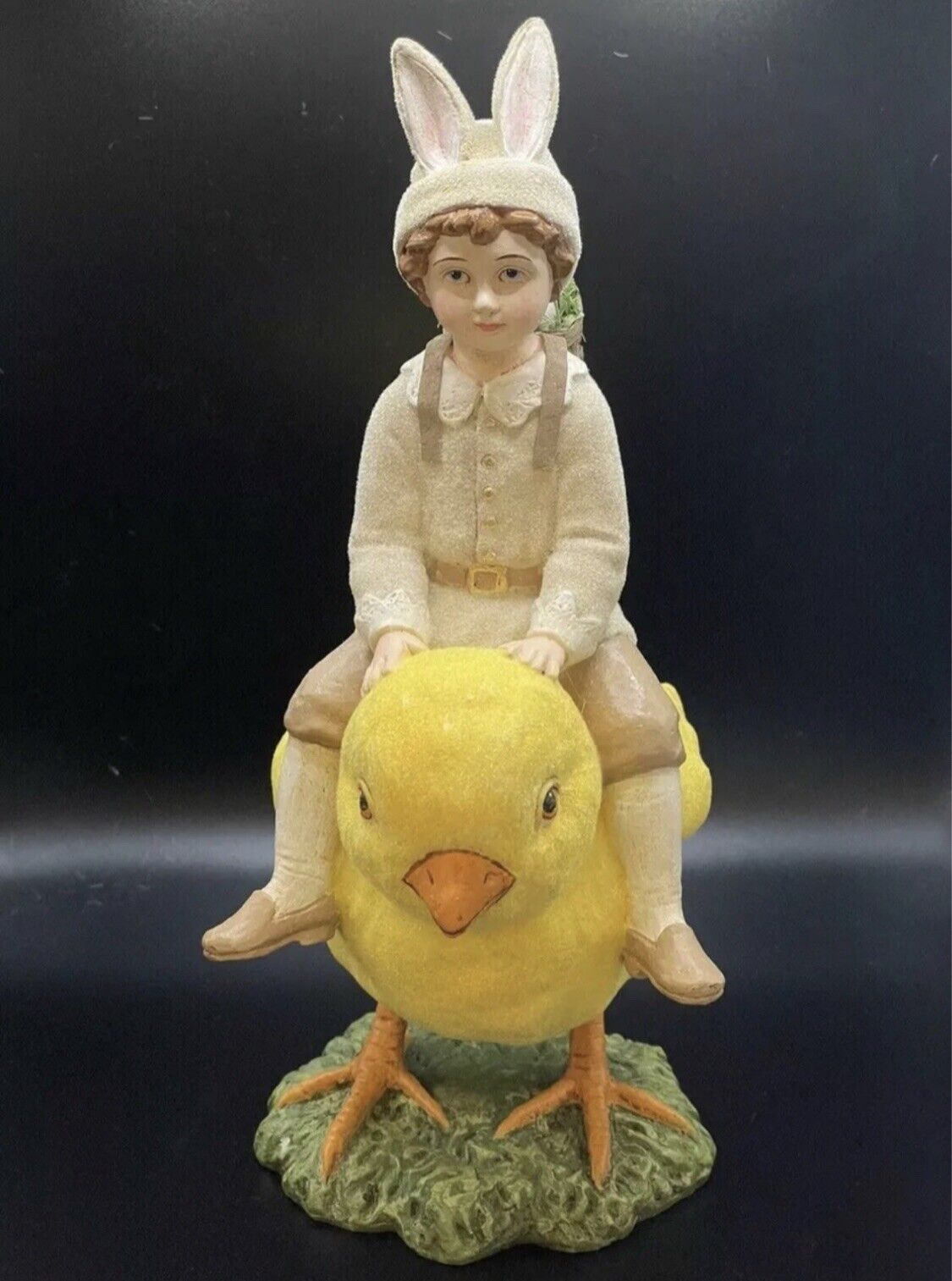 Vintage RARE Retired Bethany Lowe Figurine Boy Riding Chick 