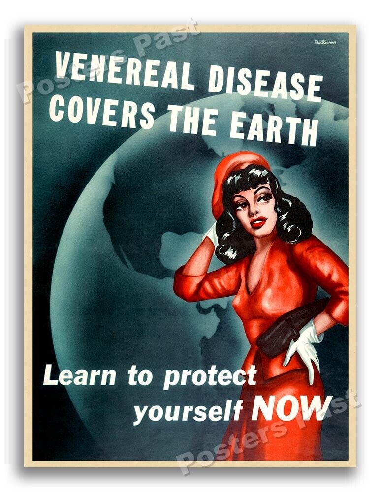 “Venereal Disease Covers The Earth” Vintage Style 1942 World War 2 Poster 24x32