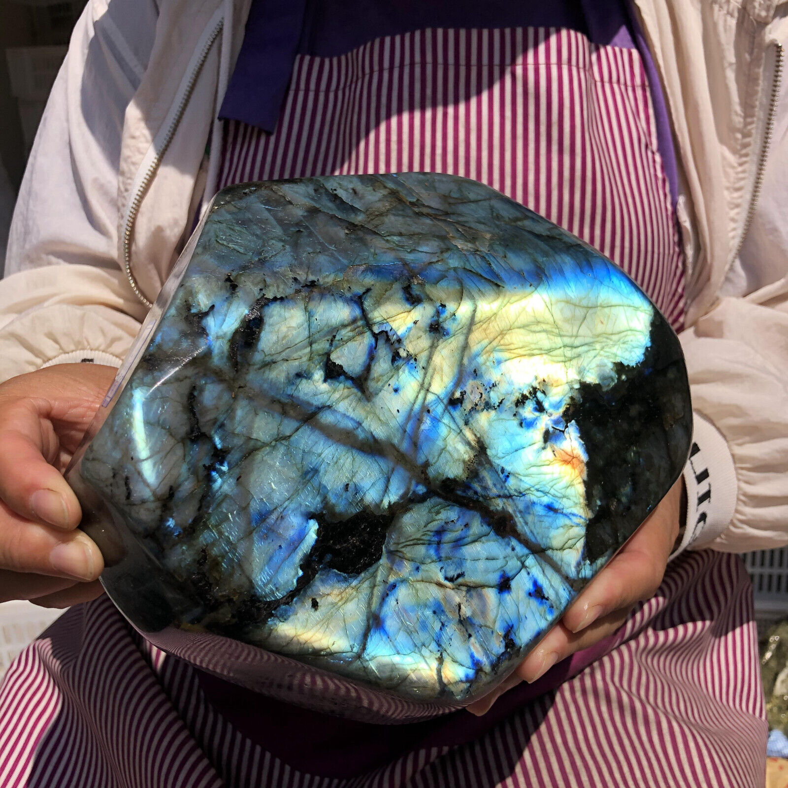 9.65lb Natural Gorgeous Labradorite Quartz Crystal Stone Specimen Healing