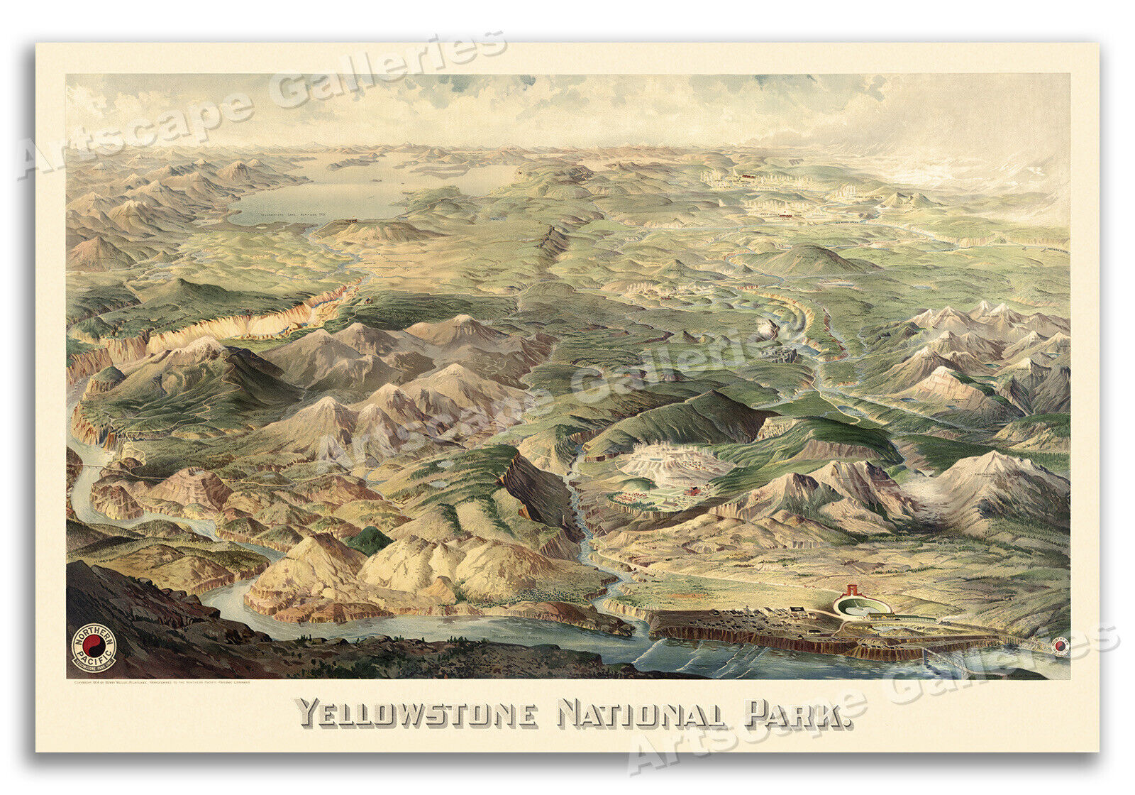 Yellowstone National Park - 1904 Northern Pacific Railroad Vintage Map - 20x30