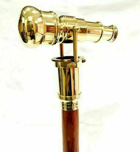 Vintage Nautical Brass Designer Telescope Handle Wooden Walking Stick Cane Gift