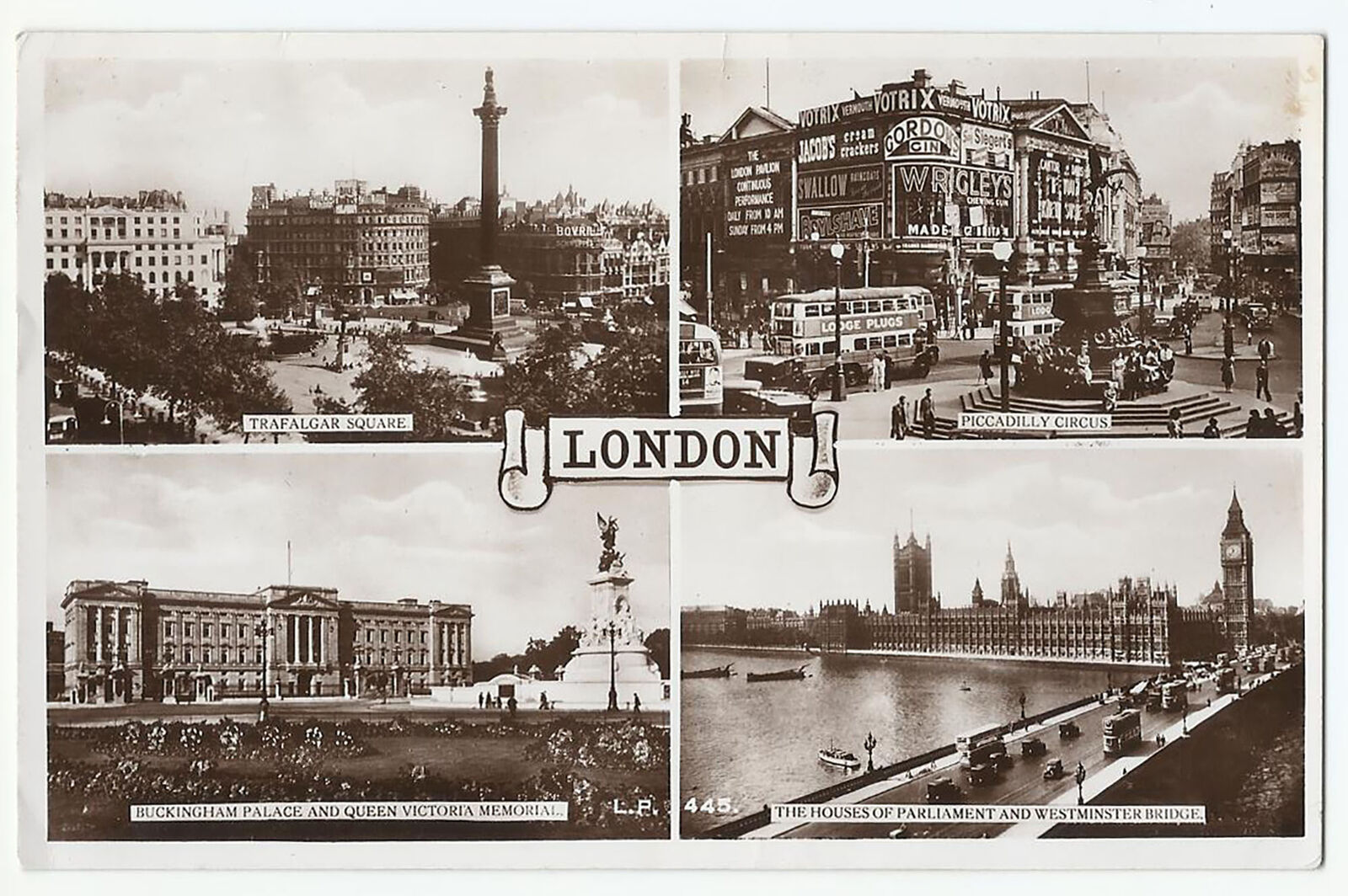 London England, Old PC, City Landmarks-4 Views, RPPC-1956