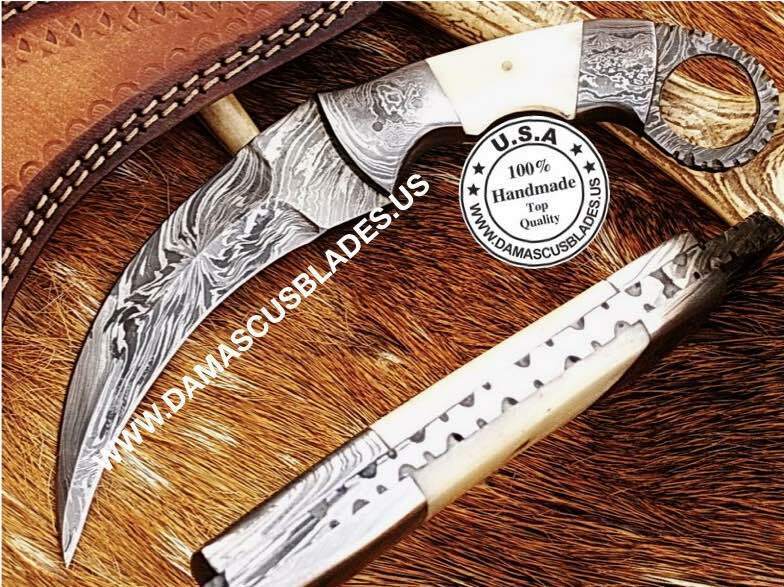 Custom handmade Damascus Steel  karambit handle made of Camel bone 