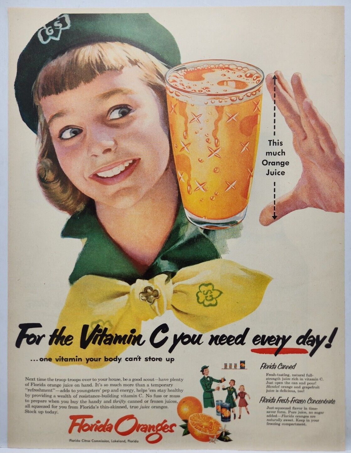 1953 Girl Scouts Florida Oranges MCM Vtg Print Ad Man Cave Poster Art Deco 50\'s