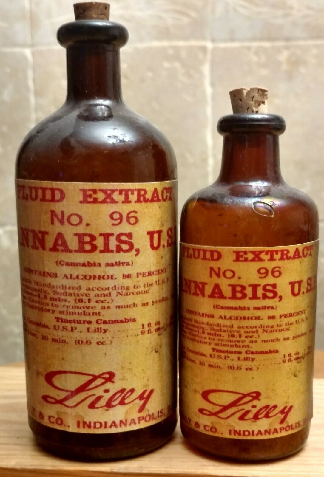 Vintage Medicine Hand Crafted Bottle, 2 Cannabis,Bottles are Real, Label Copied