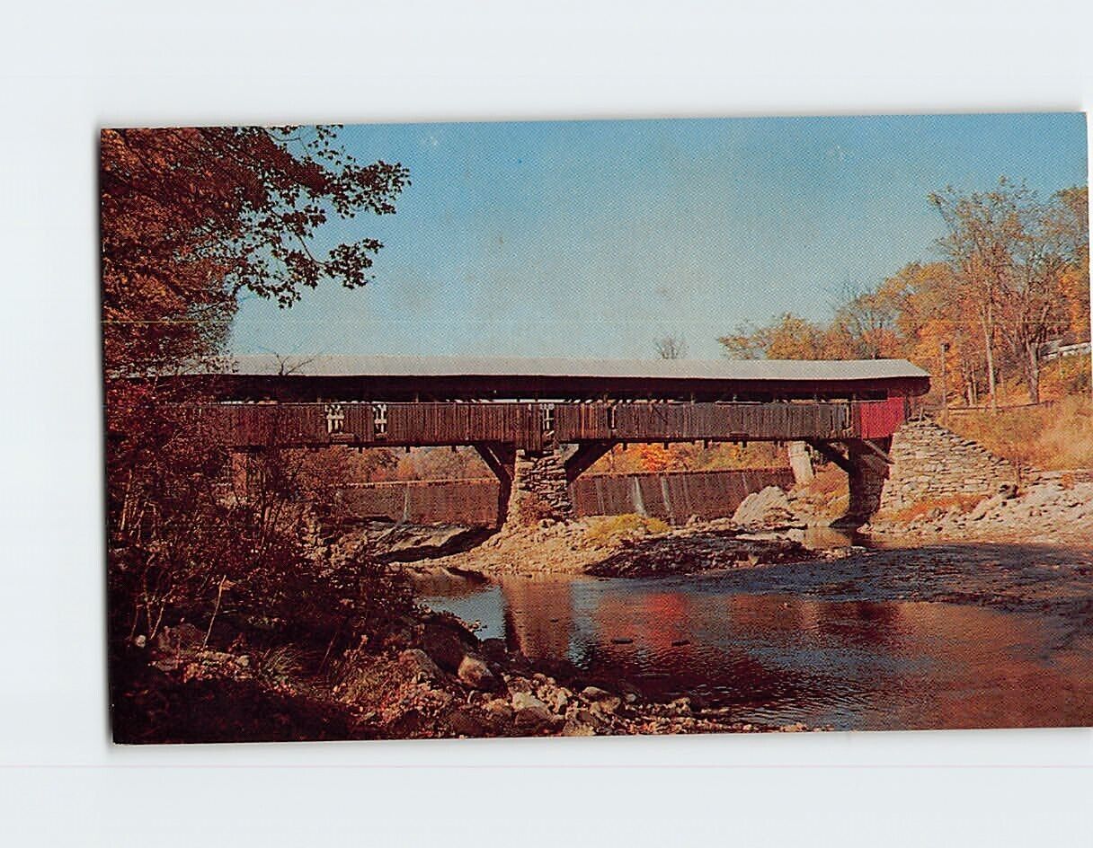 Postcard Covered Bridge US Route 4 Ottauquechee River Taftsville Vermont USA