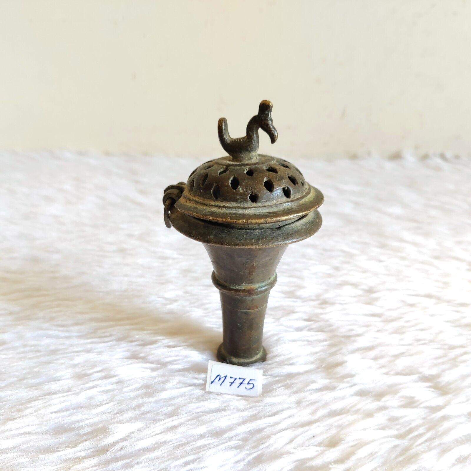 19c Antique Brass Peacock Head Chillum Chilam Tobacco Pipe Rare Collectible M775