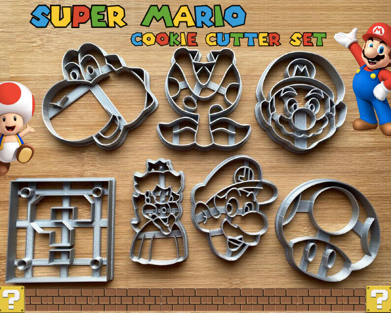 Super Mario Set of 7 Cookie Cutters  | Yoshi | Princess Peach | Luigi | Toad