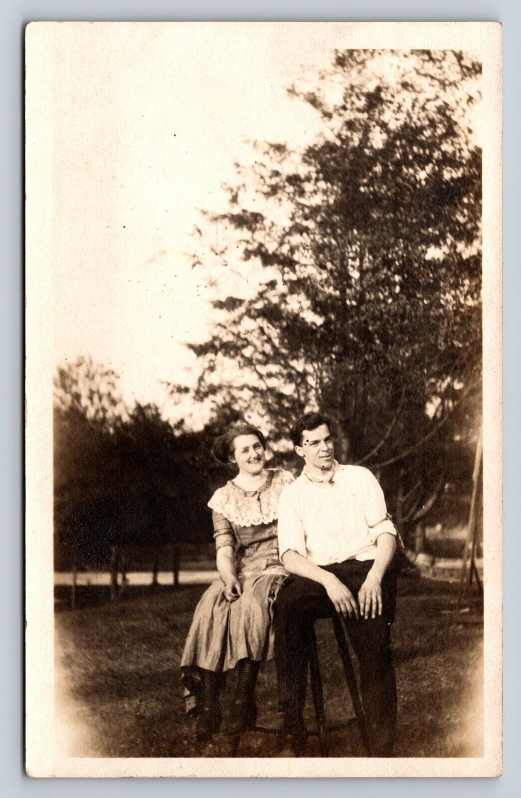c1910 RPPC Cute Couple Smiling Classic Image FASHION ANTIQUE Postcard VELOX