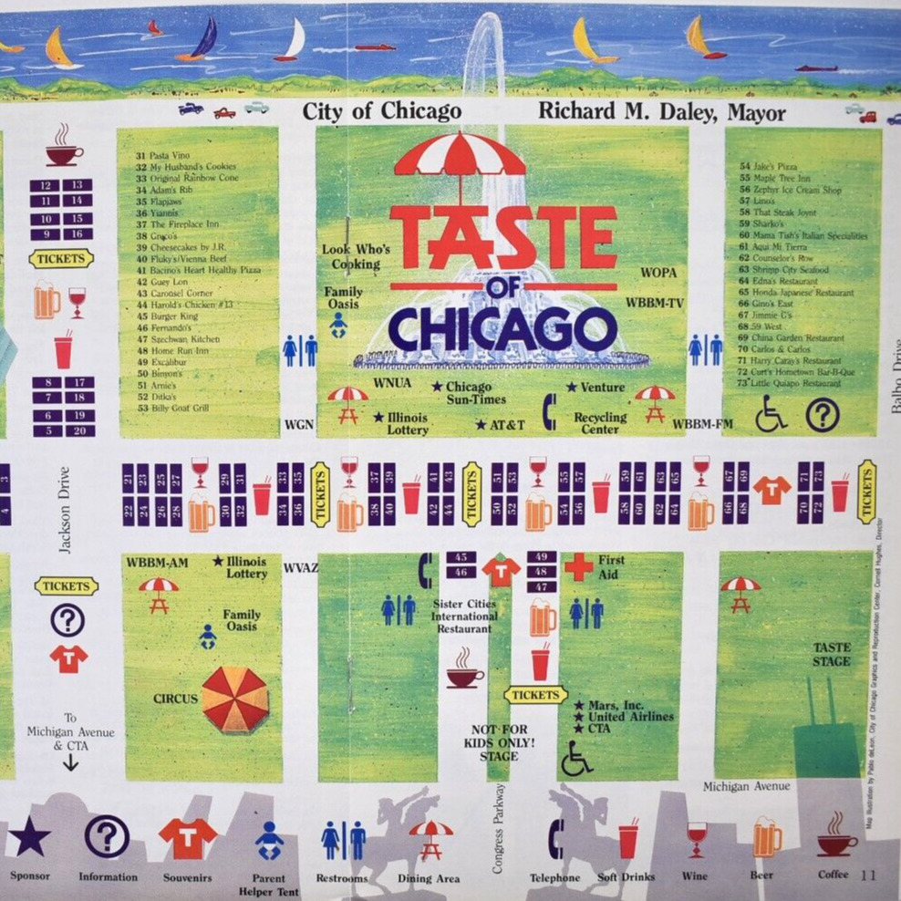 1991 Taste Of Chicago America's City Picnic Grant Park Map Richard Daley Mayor