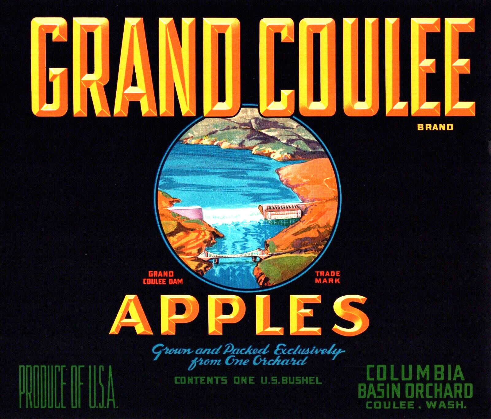 10 Vintage GRAND  COULEE Brand Apple Fruit Crate Labels Coulee, Washington