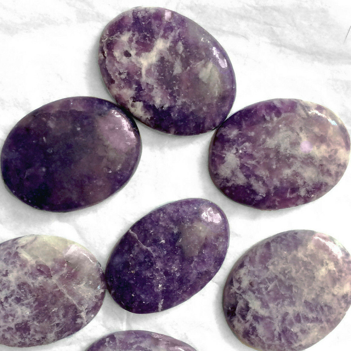 Natural Purple Lepidolite Palm Stone Crystal Healing Reiki Polished Worry Stone