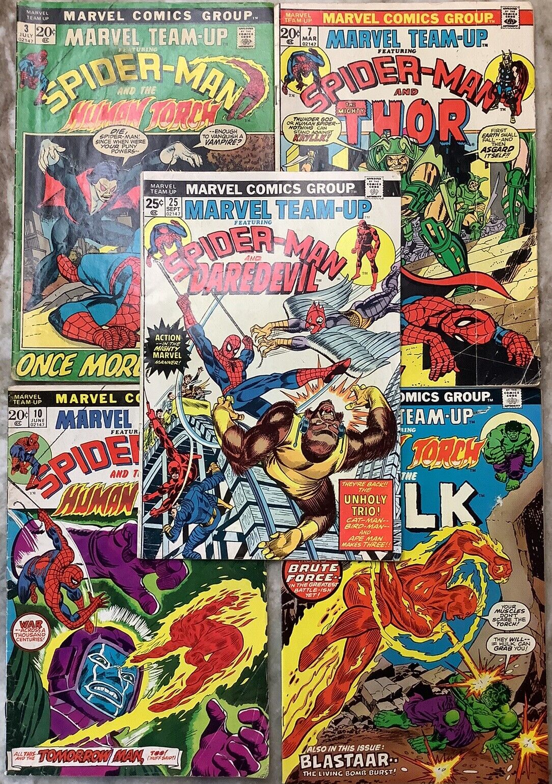 Marvel Team Up 3, 7, 10, 18, 25 Marvel 1972-74 Comics