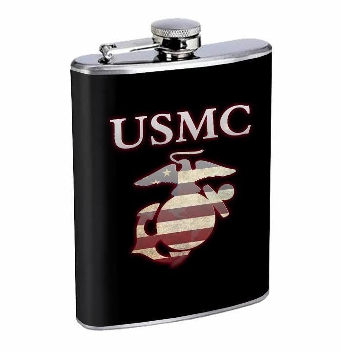 USMC Marines 8oz Stainless Steel Flask Drinking Whiskey