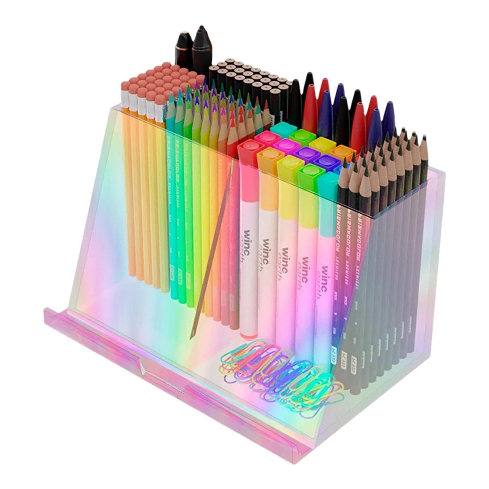 Rainbow Acrylic Pen Makeup Brush Holder Organizer Transparent Tablet Support