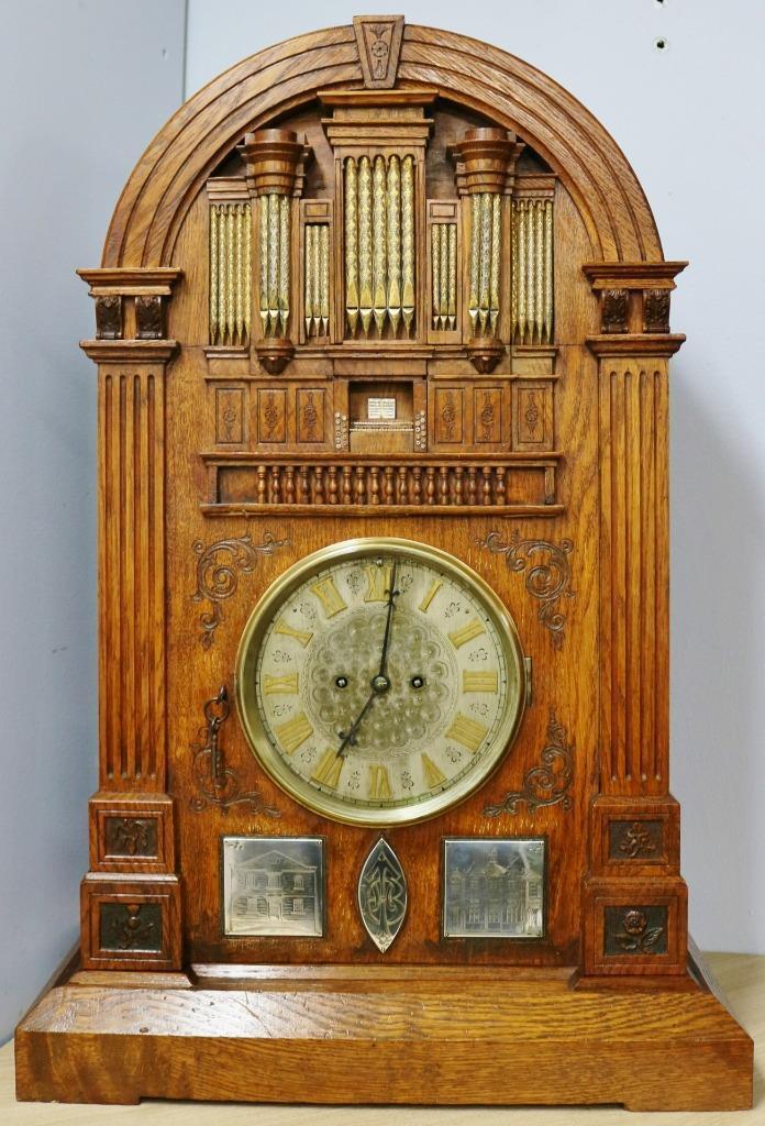 Rare Huge Antique English Oak Twin Fusee Cathedral Organ Design Bracket Clock